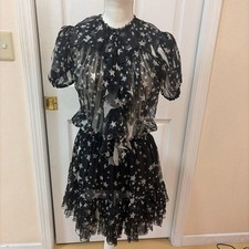 Dolce Gabbana Silk Star Print Ruffle Short Sleeve Mini Dress Sz 36 Black Italy