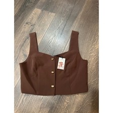 Sincerely Jules Brown Button Front Crop Top Corset Style Gold Buttons Size L NWT