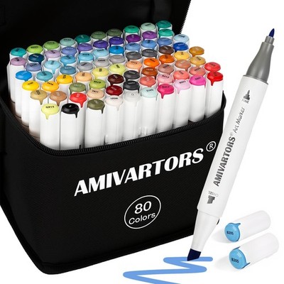 80 Colors Alcohol Markers Dual Tip Set, Chisel & Fine, 2.8g High Ink Capacity...