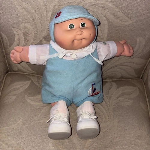 CABBAGE PATCH KIDS DOLL 1982 COLECO BALD BLUE EYES DIMPLE Full OUTFIT & Diaper
