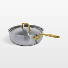 Made In Stainless Clad 3-Qt. Saucier with Antique Brass Hardware