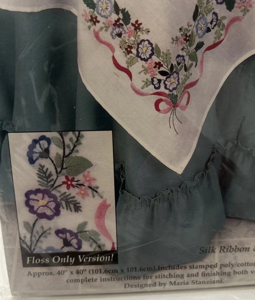 Vtg Bucilla Special Edition Stamped Cross Stitch Violet Bouquet Table Topper NEW - Image 3 of 4