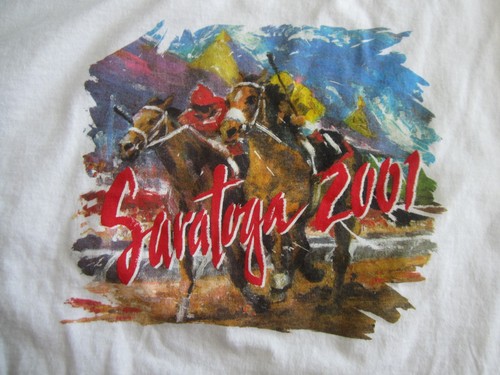 SARATOGA T SHIRT 2001 HORSES & JOCKEYS RACING SARATOGA RACE COURSE SIZE XL - Picture 2 of 2