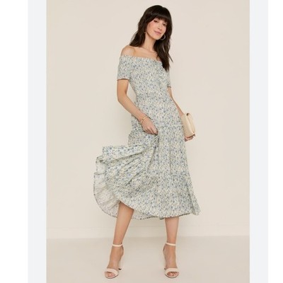 NEW Francesca's Women s Rosemary Off Shoulder Smocked Midi Dress Size XS