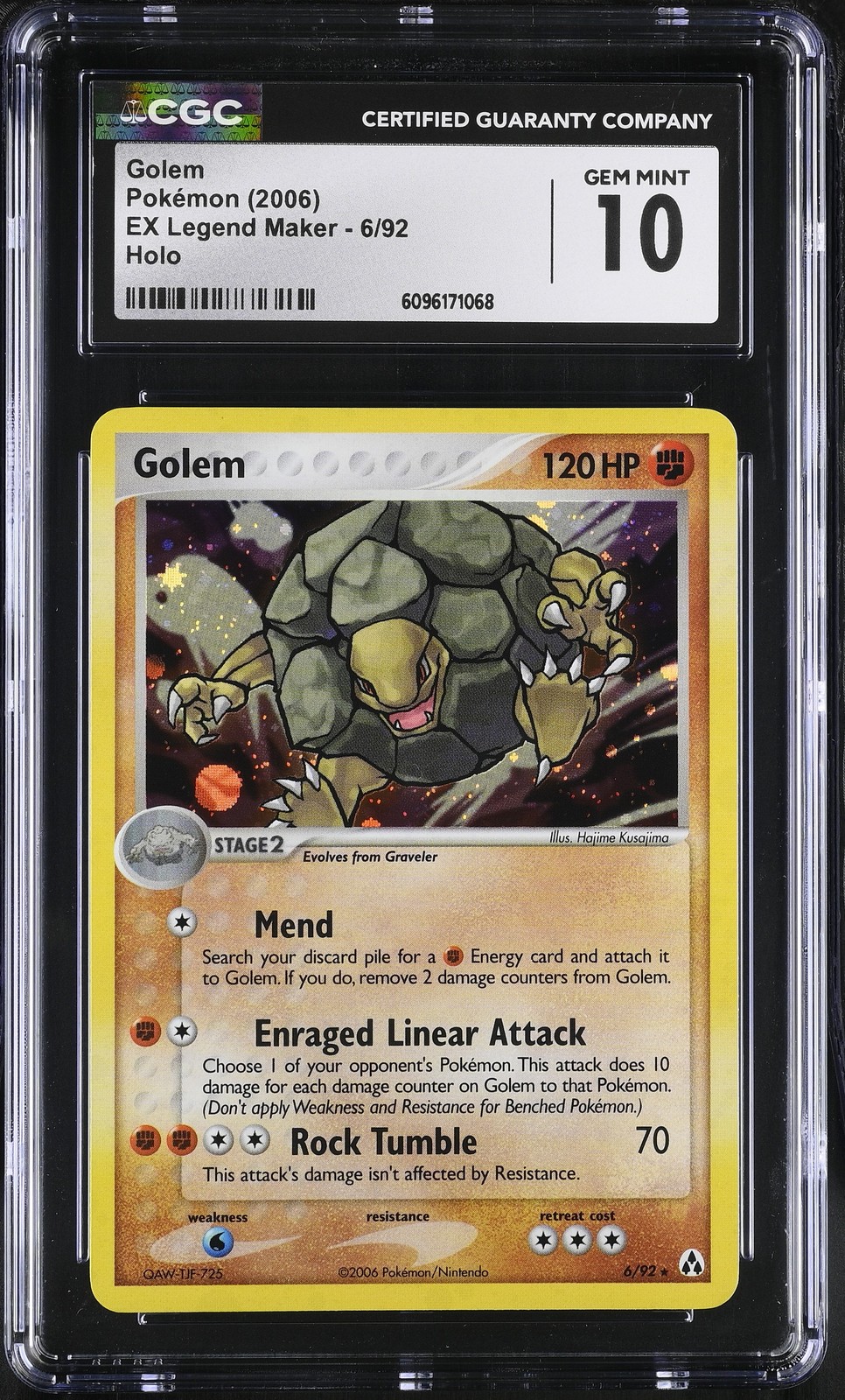 CGC 10 GEM MINT Golem 2006 EX Legend Maker 6/92 Holo Pokemon Card