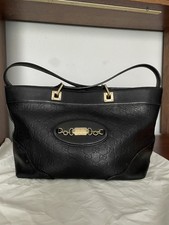 Gucci Guccissima GG Leather Medium Punch Tote Black Shoulder Bag Authentic