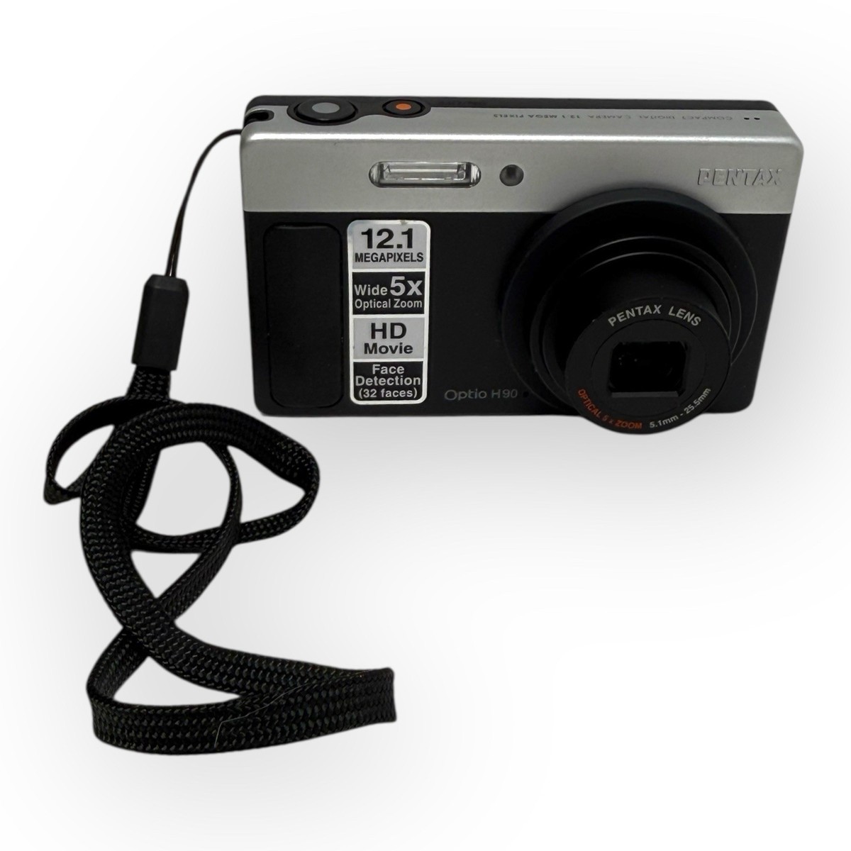 Pentax Optio H90 Digital Camera 12.1MP 5X Zoom w/ Box Case Charger