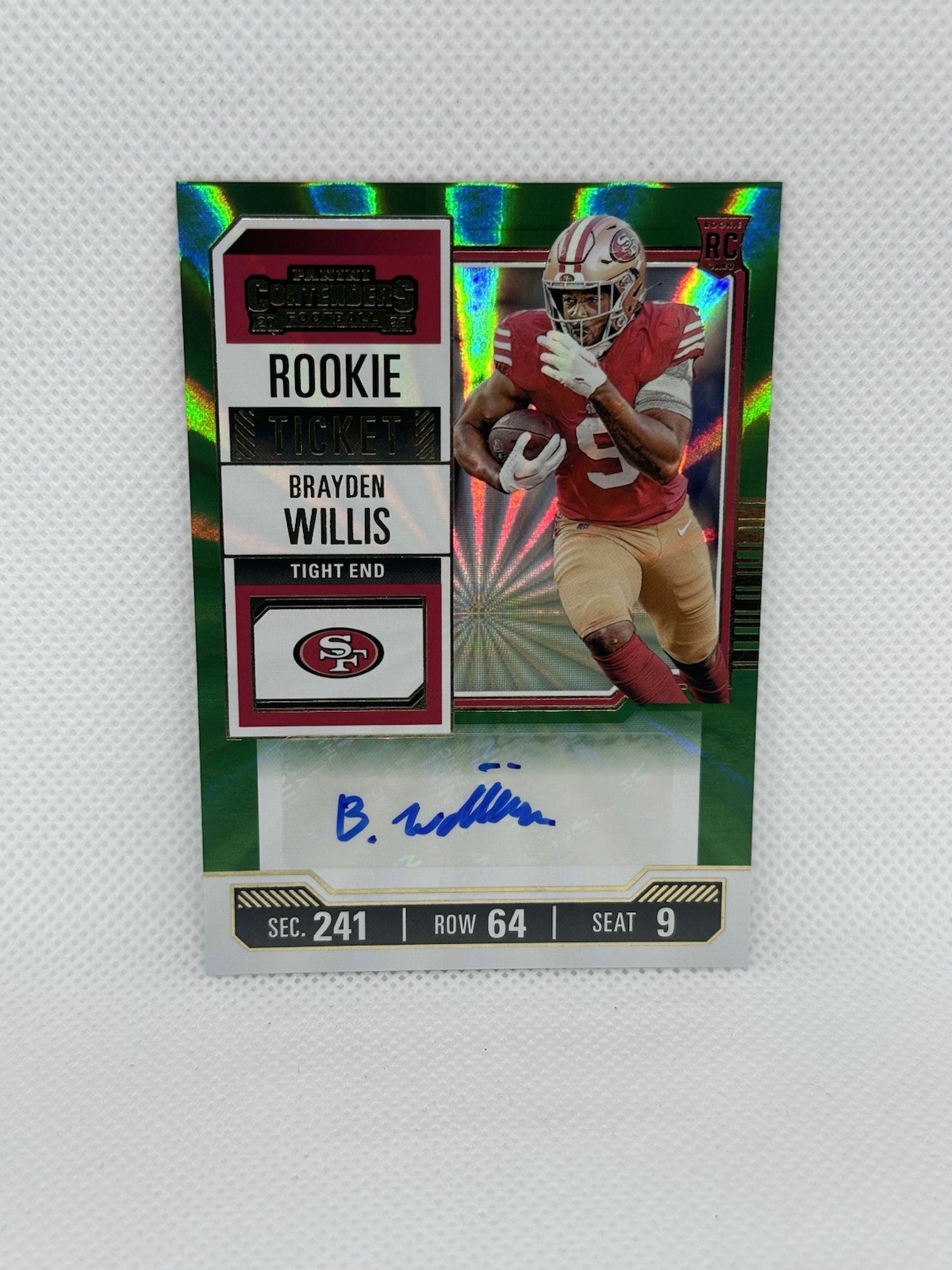 Brayden Willis 2023 Panini Contenders Ticket Green Laser RC Auto #206 SF 49ers