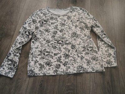 Laura Scott Woman's XL Floral Rose Long Sleeve Top White, Gray, Black