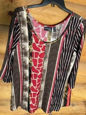 Attitudes By Renee 2X Tribal Animal Print Top Stretch Flowy