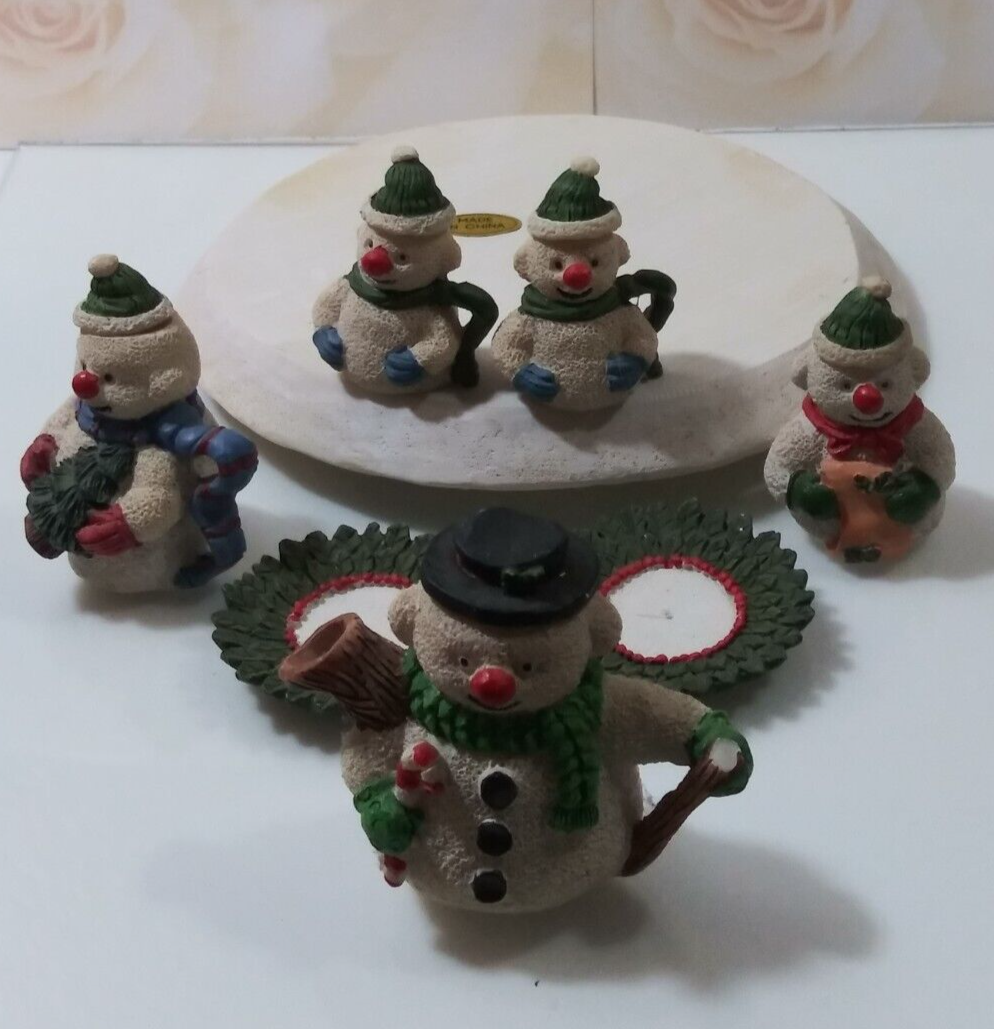 Miniature Resin Snowman Teaset Vintage Christmas eBay