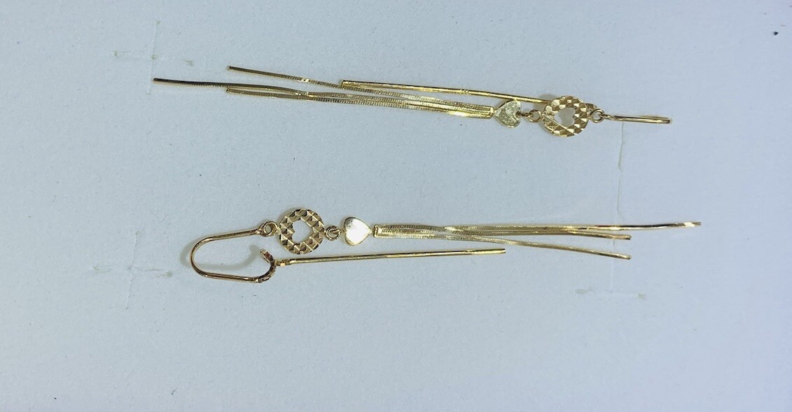 18K Solid Yellow Gold Dangle Hoop Back Earrings 2… - image 7