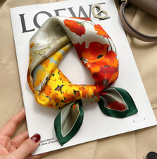 100 Silk Scarf 53X53cm Women Square Bandana Wrap Oil painting of wildflowers