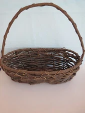 Very Old PRIMITIVE Willow GATHERING BASKET Handled Basket 15" High & 15" Wide