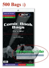500 BCW Comic Bags Sleeve For Regular / Silver Thick Books Resealable Protectors