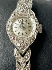 Vtg Ladies Incabloc Swiss Creation Cocktail Watch 17 Jewels Marcasite Silvertone