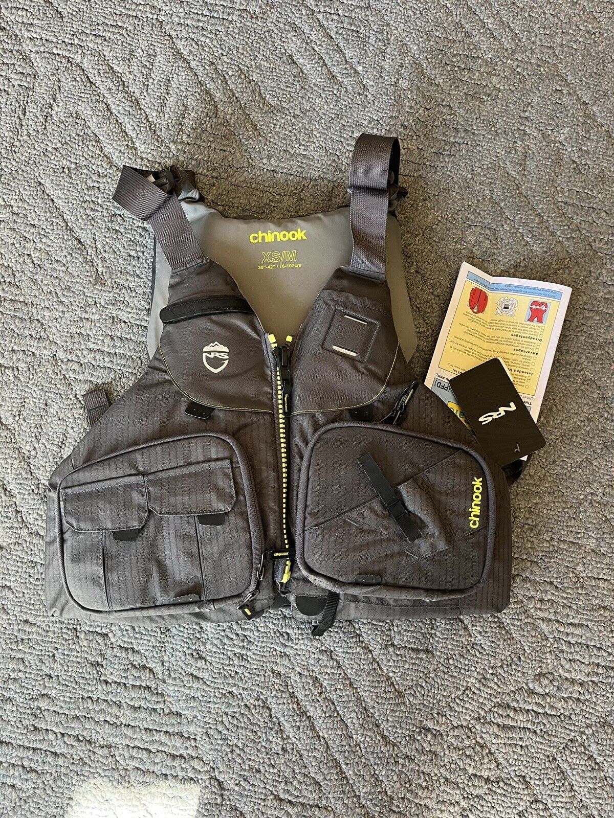 NRS Chinook Fishing PFD Life Jacket, Size L/XL - Charcoal for sale online