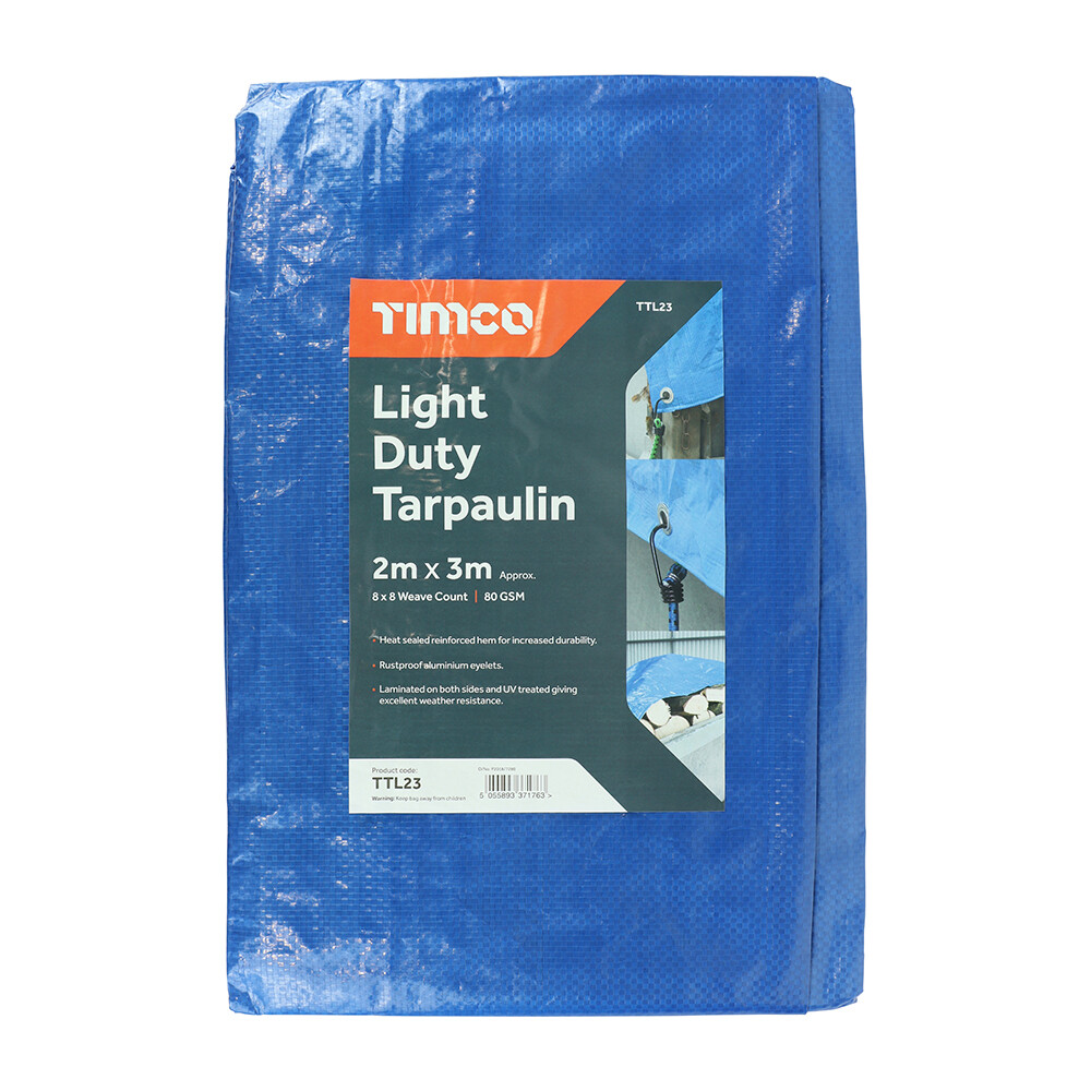 Timco Tarpaulin - Light Duty 2x3m Shield Blue Tarp Weather Resistant Reinforced