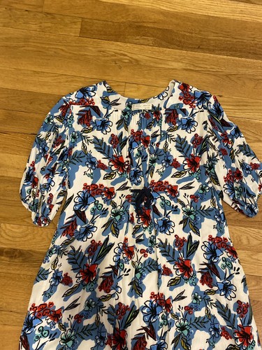 Zara Girls Multi Color Floral 3/4 Sleeve Dress Size 11/12 Tye Waist Shirt Dress - Picture 9 of 11