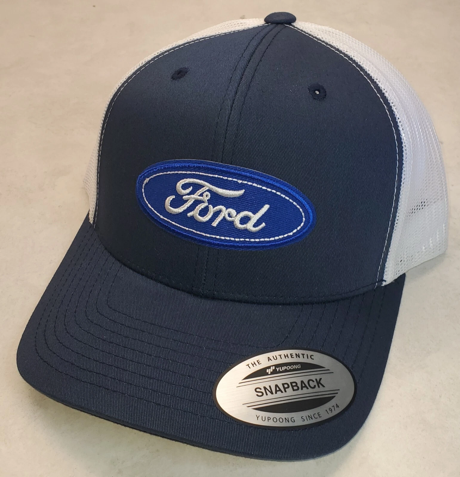 Ford Patch on Yupoong 6606 Classics Trucker Hat Snapback Navy/White