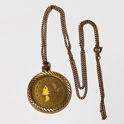 Vintage 1776 Goldtone LADY LIBERTY Double Eagle 20 D Coin Necklace, July 4th USA