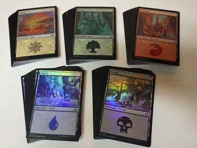 100 FOIL Basic Lands - MTG Magic  - 20 Swamp, Mountain, Forest, Plains, Island