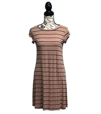 Billabong Tan Ribbed Stretch Women's Rockin Down Knit Skater Mini Dress Beach M