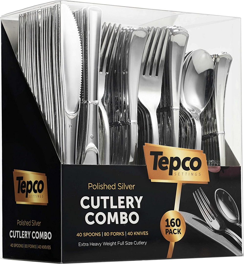 Plastic Silverware Set- Silver Flatware Heavy Duty Cutlery Set