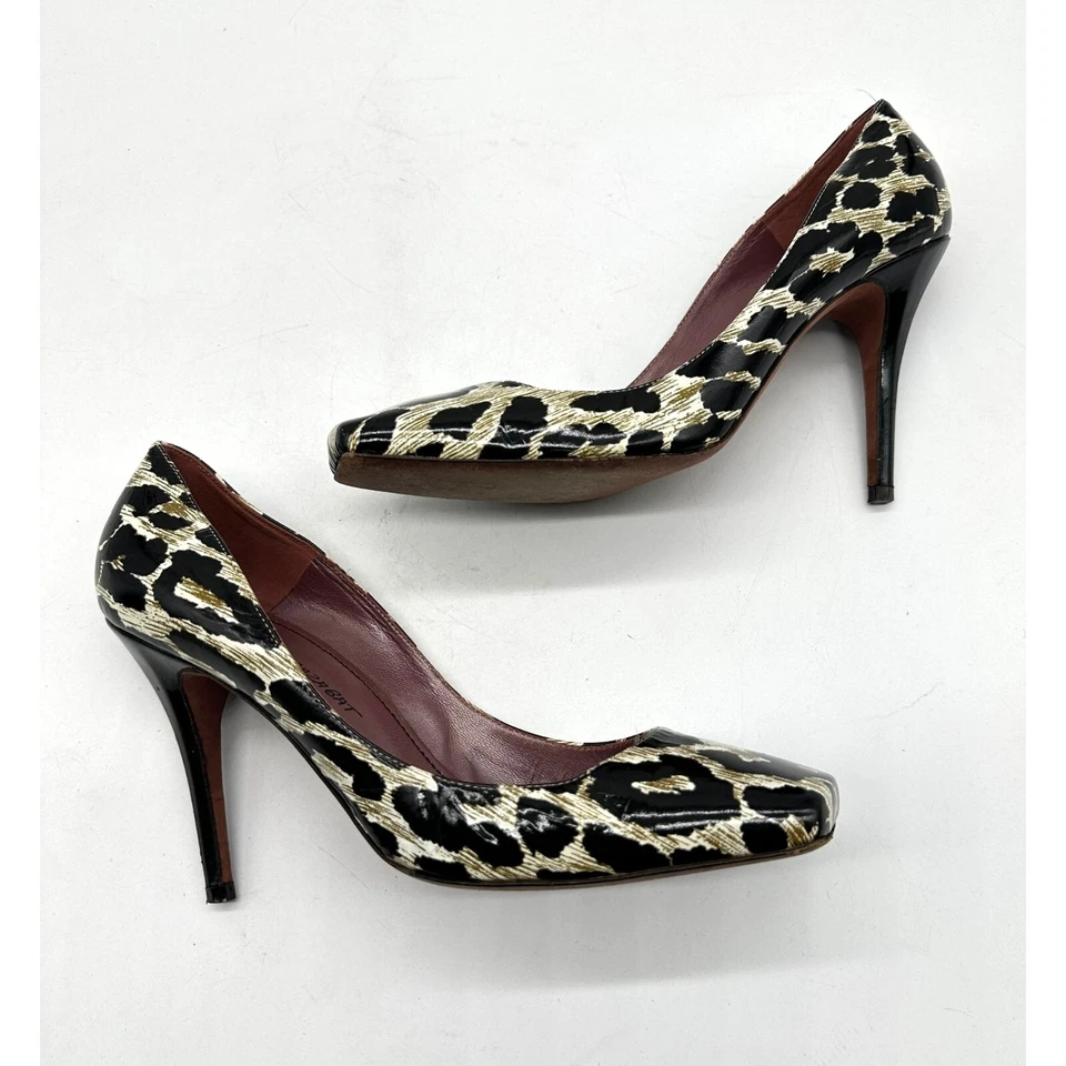 Jean Michel Cazabat Tacones Mujer Zapatos Sin Cordones Cuero Estampado Animal Negro 40.5 Foto 3 de 4