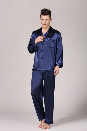 Men's Silk Satin Pajamas Pyjamas Set Long Sleeve Sleepwear Pijama Nightwear - Bild 42 von 50