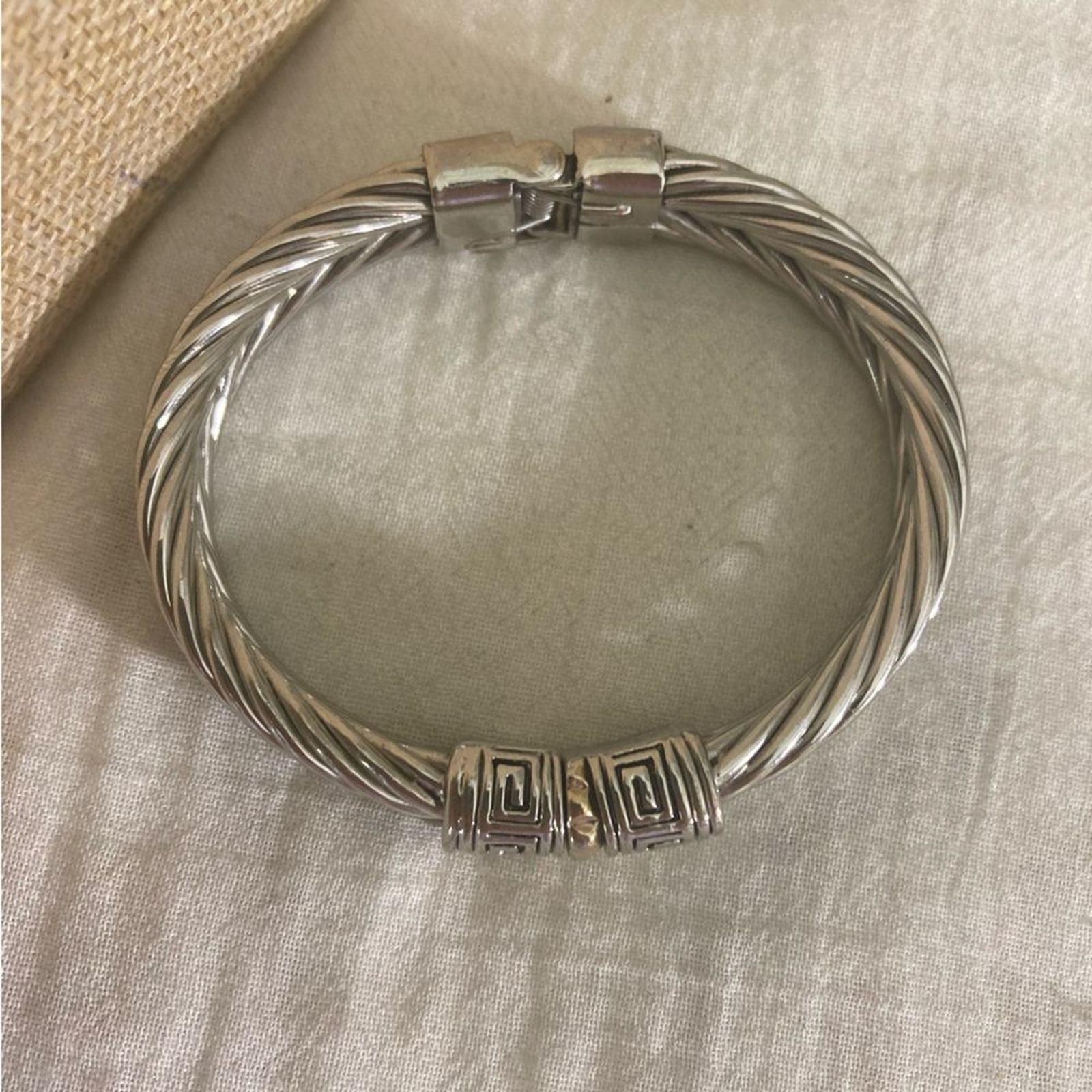 Two Tone Double Cable Hinged Bangle Bracelet - image 2