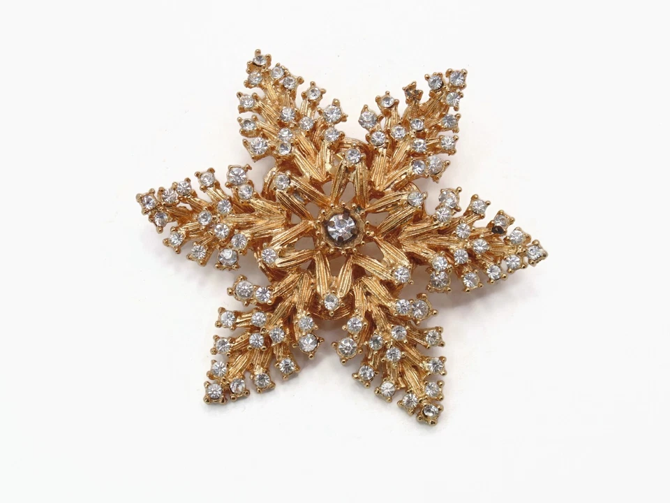 LISNER VINTAGE STAR SNOWFLAKE RHINESTONE BROOCH PIN WOW - Image 3 of 4