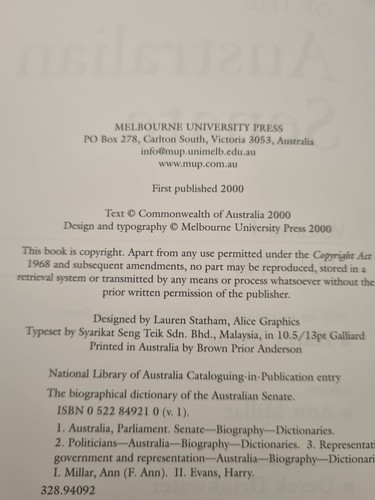 The Biographical Dictionary of Australian Senate 3 VOLUME SET Federation RARE HB - Picture 10 of 13