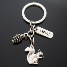 Cute Squirrel Eating Nut Pine Cone Nature Wildlife Love Key Chain Keychain