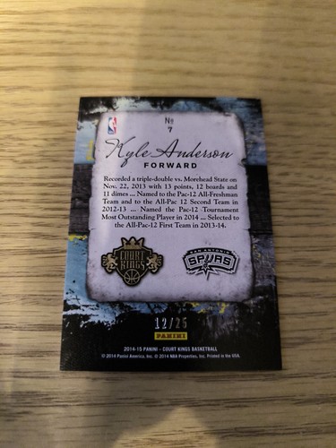 2014-15 Panini-Court Kings Basketball,Kyle Andersson,RC,12/25,New Aesthetic - Bild 2 von 2