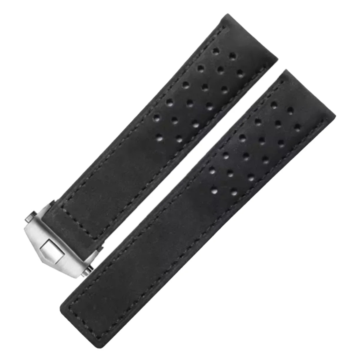 Bracelet de montre cuir suède noir universel interchangeable avec boucle déployante