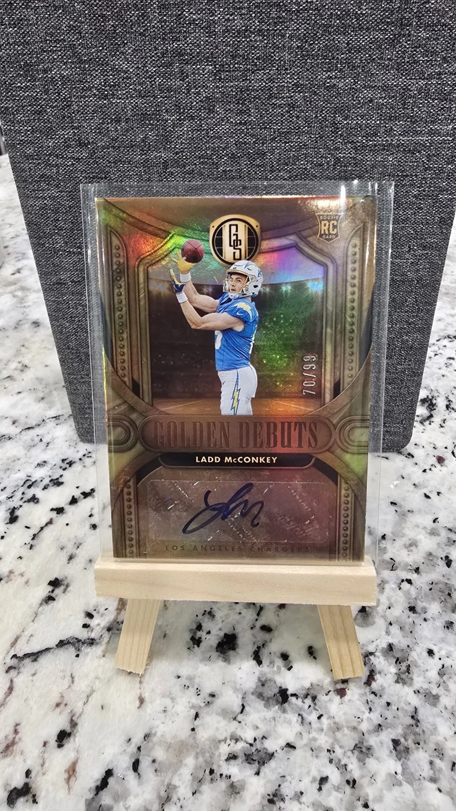 Ladd McConkey Panini Gold Standard Golden Debuts Autographs #GDLMY Rose Gold