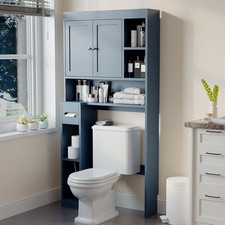Over The Toilet Storage Cabinet with 7 Shelves, Imitation Walnut Grain Above