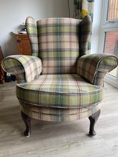Armchair Fabric Blue Pink White Checked Pattern. Great Condition