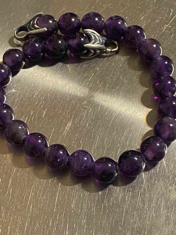 David Yurman 925 Sterling Silver 8mm Amethyst Spiritual Bead Claw Bracelet 8” - Image 4 of 4