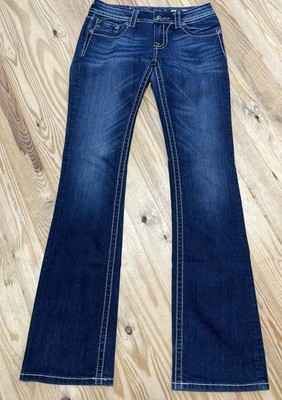Miss Me Low Rise Boot Jeans Women 28 Blue Dark Wash Embellished Denim Bootcut