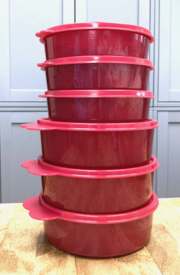 Tupperware Big & Medium Wonders Bowls Set of 6-Red Sparkle Bowls w/Red Seals-NEW