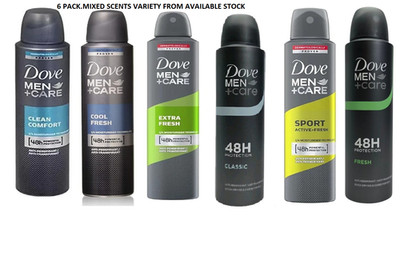 6 PACK Dove Men Body Spray Deodorant (6X150ml, Mix within the available kinds)