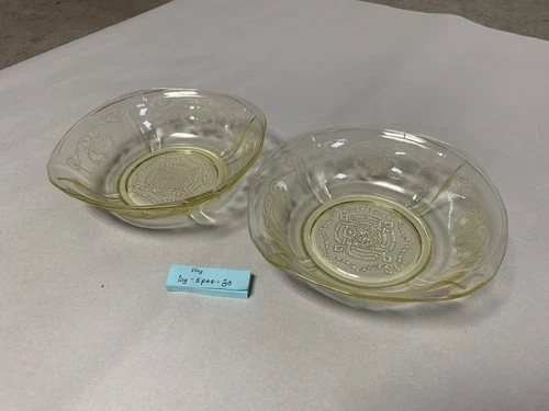 Set of 2 Lorain Yellow Basket Cereal Bowl Depression Glass