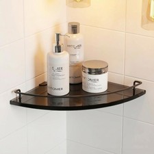 Black Glass Corner Shower Shelves for Bathroom,8MM Thick Tempered Glass Floating