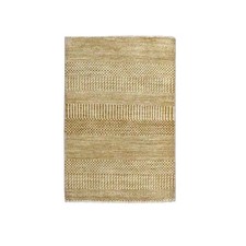 2'x3' Beige Hand Knotted Modern Grass Design Wool with Silk Mat Small Rug R76643