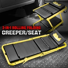 48" 2-in-1 Rolling Garage Mechanic Folding Z-Creeper Car Seat Stool Chair Yellow
