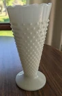Vintage Anchor Hocking Hobnail Milk Glass Fluted/Ruffeled Edge Vase 9.5"