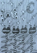 Original ACEO ATC Graphite Drawing Surreal Outsider Naive Mini Artwork Signed 