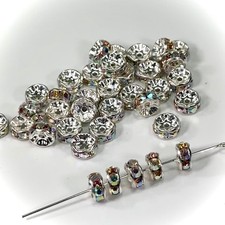 Preciosa Czech Rhinestone Rondelles 7mm Crystal AB Silver Plated spacers 36pcs